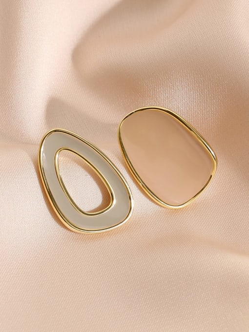 14k Gold [light grey powder] Brass Enamel Geometric Minimalist Stud Earring
